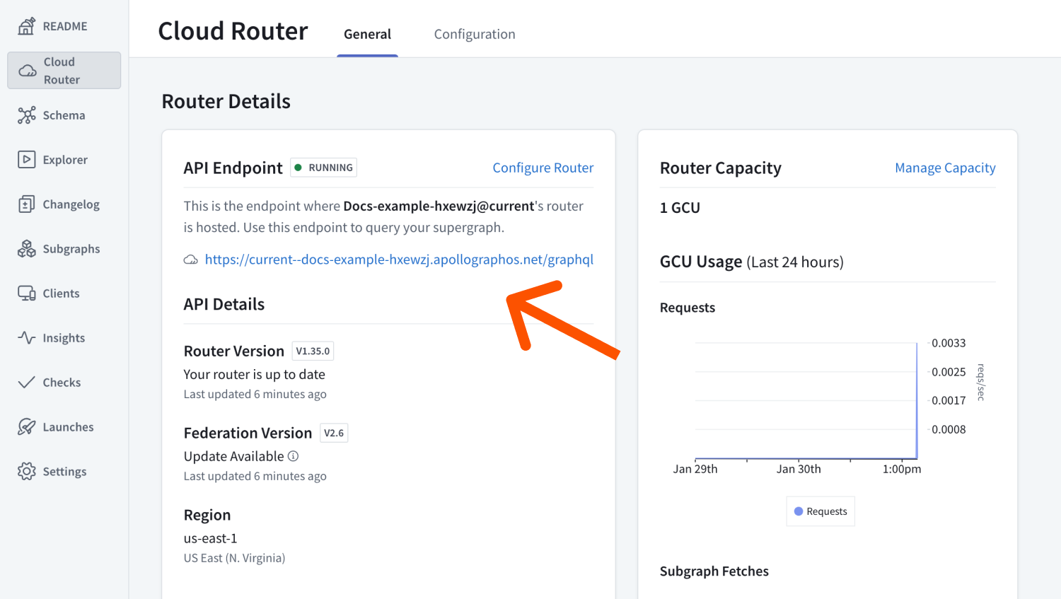 A cloud router's endpoint displayed on the Cloud Router page in GraphOS Studio